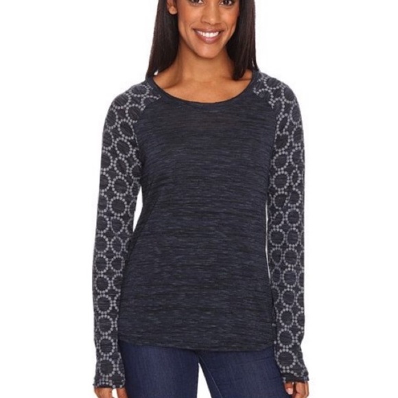PrAna Zanita Long Sleeve Crew Neck Stretch Jersey Knit Raw Edge Gray Top Size S - Picture 1 of 11